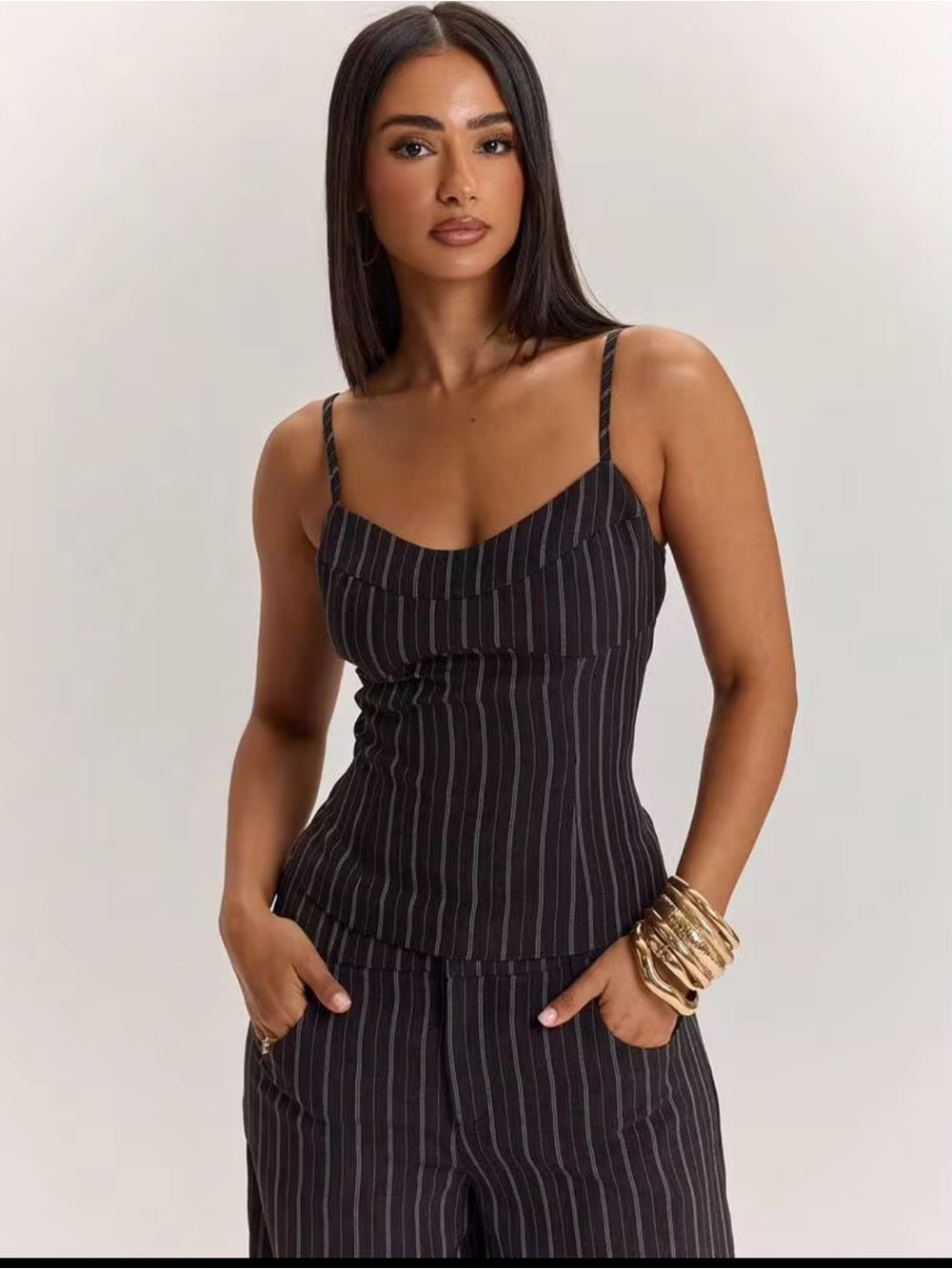 Brown Pinstripe Cami Tank Top NEW size M